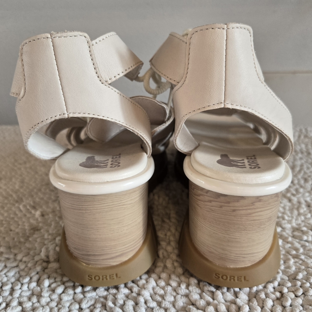 Sorel Joanie lll Lace Wedge Leather Cream Sandals Sz 9 - Picture 3 of 7